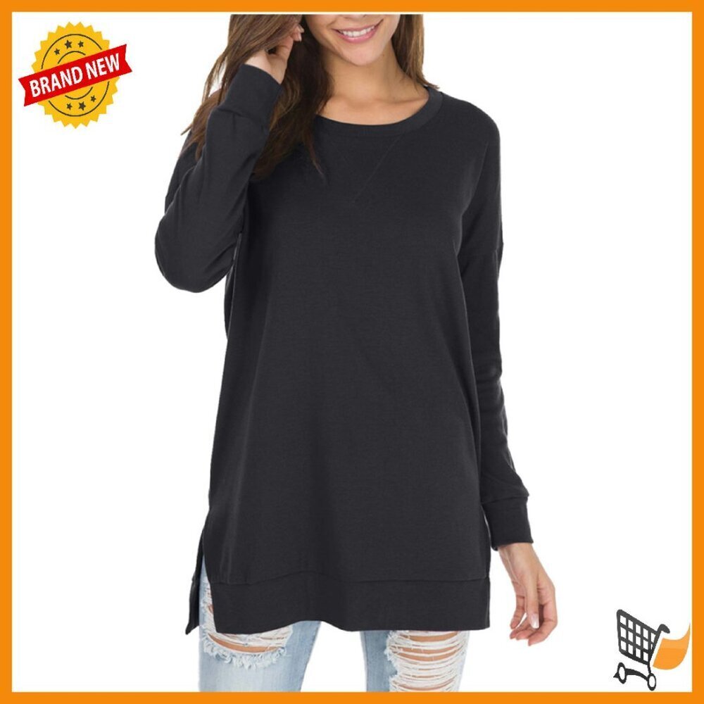 Oversized Long Sleeve Tunic Top Side Split Casual Pullover